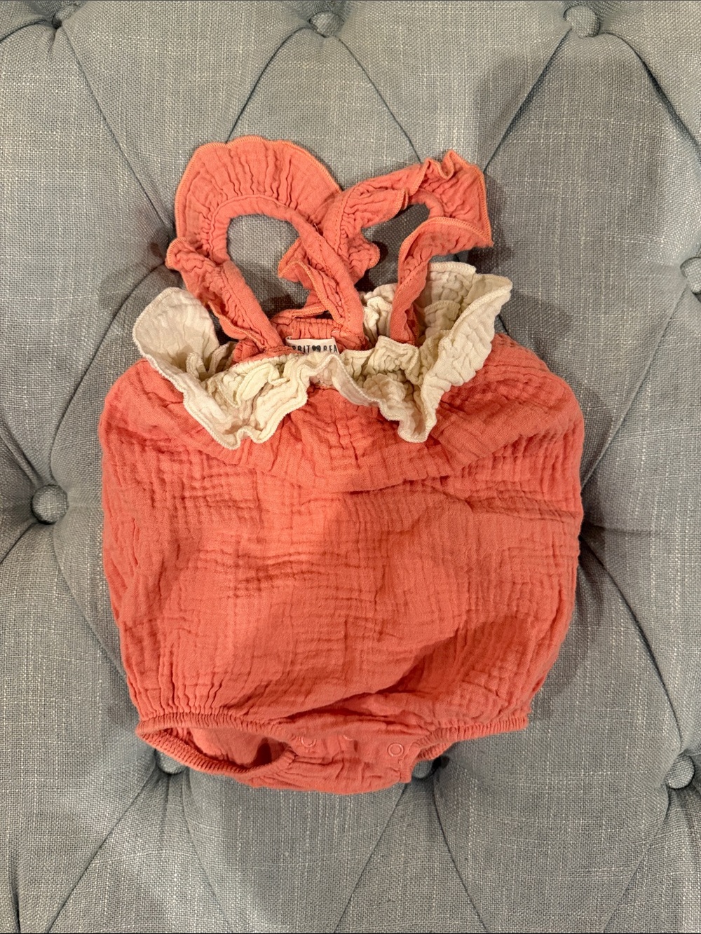 Rabbit & Bear Pink Coral and Cream Ruffled Baby Dress (12M)